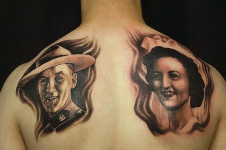 Tattoos - GrandParents portrait, finished at Good Point Tattoo, Oakville CA - 68748